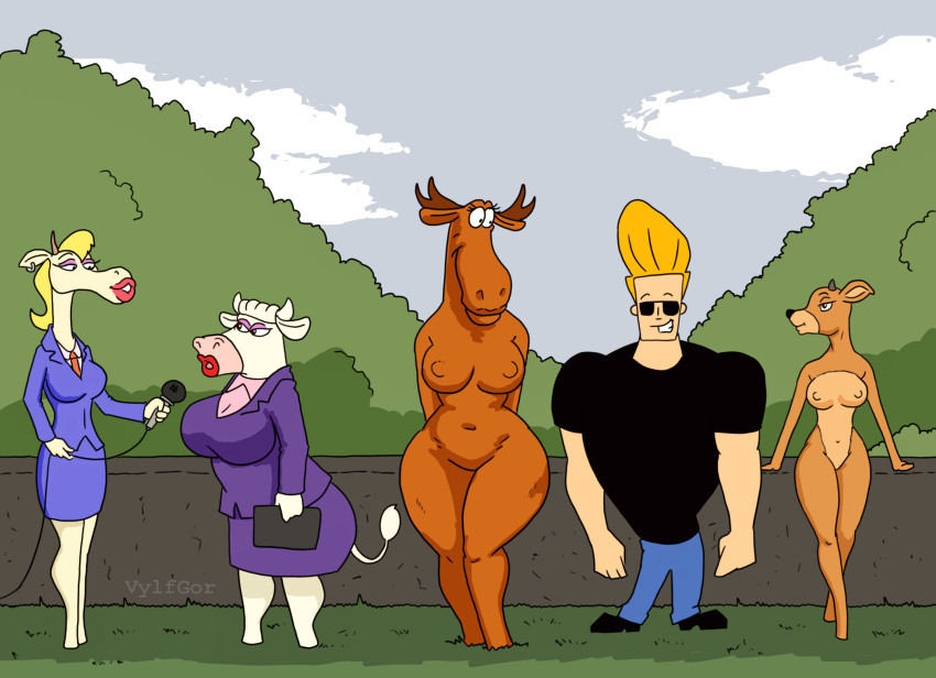 2023 antelope anthro becky_(johnny_bravo) big_breasts blonde_hair bovid bovine breasts business_suit capreoline carol_the_antelope cartoon_network cattle clothed clothing cow_lady_(johnny_bravo) deer digital_media_(artwork) ear_piercing eyeshadow female gazelle group hair hi_res hooves horn human johnny_bravo johnny_bravo_(series) journalist lipstick looking_pleasured makeup male mammal mary_antelope moose multicolored_body nude piercing purple_eyeshadow reporter suit tan_body tongue two_tone_body vylfgor white_body