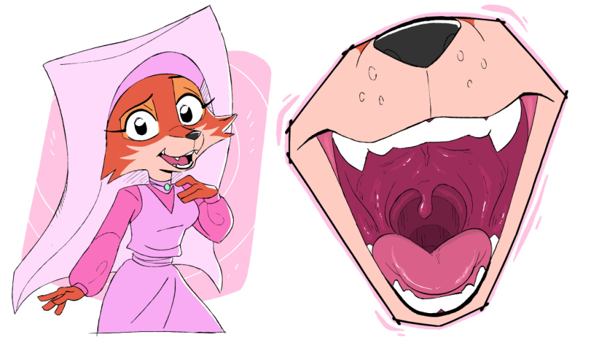 2023 anthro canid canine disney fangs female fox fur gaping_mouth lecigzz maid_marian mammal mouth_shot open_mouth orange_body orange_fur robin_hood_(disney) solo teeth throat tongue uvula