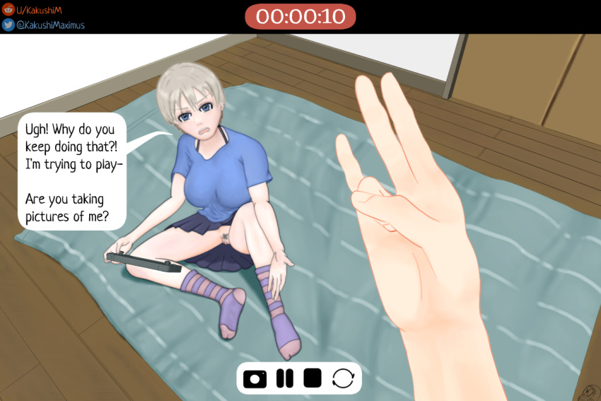 breasts english_text futon kakushimaximus large_breasts non-web_source pussy recording reddit_logo reddit_username self-upload shocker socks sugoi_dekai thighs twitter_username upskirt uzaki-chan_wa_asobitai! uzaki_hana