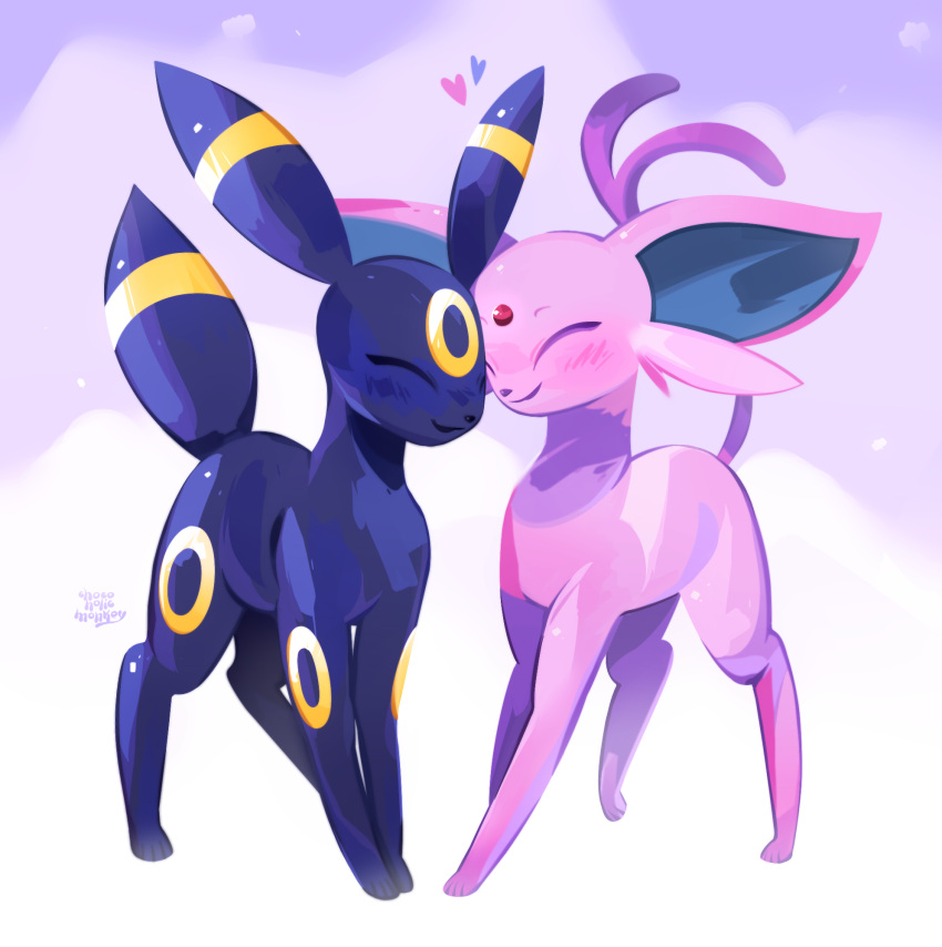 ambiguous_gender chocoholicmonkey duo eeveelution espeon eyes_closed felid feline feral forked_tail generation_2_pokemon hi_res mammal nintendo nuzzling pokemon pokemon_(species) quadruped raised_tail smile tail umbreon unusual_anatomy unusual_tail