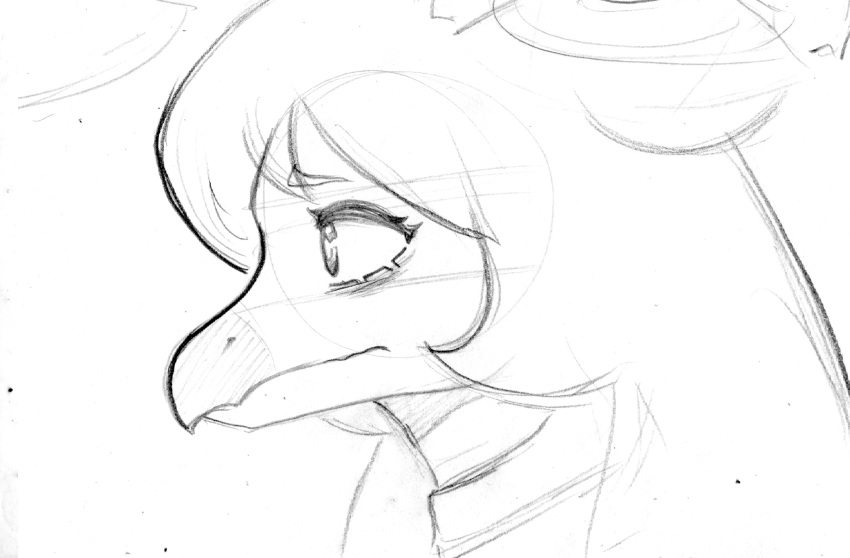 anthro candlebird2 dinosaur female goodbye_volcano_high hair headshot_portrait hi_res long_hair long_snout monochrome ornithischian portrait reptile scalie side_view simple_background sketch snoot_game_(fan_game) snout solo stegosaurian stegosaurus stella_(gvh) thyreophoran tired_eyes white_background