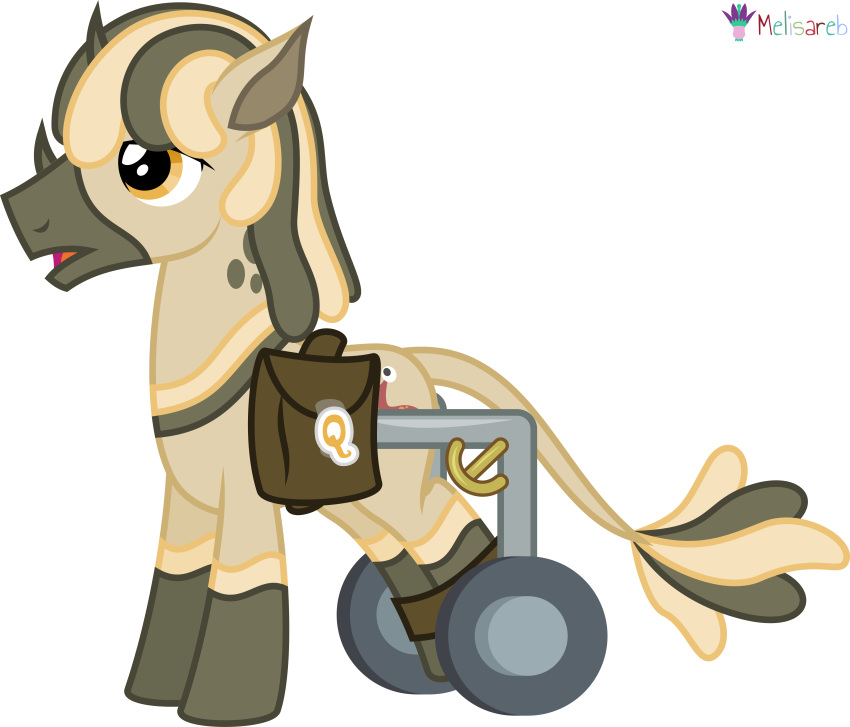 2023 abada absurd_res alpha_channel alphabet_(mike_salcedo) blonde_hair brown_body brown_hair equid feral green_eyes hair hasbro hi_res male mammal melisareb multicolored_hair my_little_pony ponification q_(mike_salcedo) saddle_bag signature simple_background solo tail tail_tuft tan_body transparent_background tuft two_tone_hair wheelchair