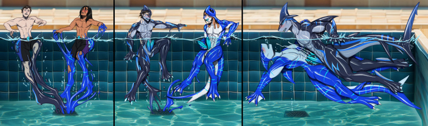 2_penises absurd_res anthro blush colored detailed_background duo fish frottage genitals goo_transformation growth hi_res human male male/male mammal marine multi_genitalia multi_penis muscular muscular_male nude penis pool queenastra sex shark species_transformation tail_growth transformation transformation_sequence