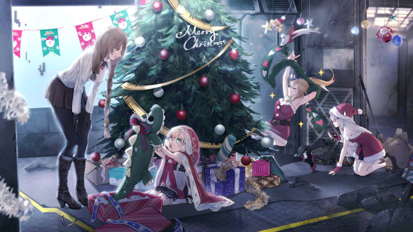 4girls aged_down armpits arms_up artist_request bent_over black_pantyhose boots box character_doll christmas christmas_tree crocodile crocodilian cz75_(girls'_frontline) decorations doll fal_(girls'_frontline) fal_(winter_supply)_(girls'_frontline) ferret fingerless_gloves g36_(every_child's_x'mas_dream)_(girls'_frontline) g36_(girls'_frontline) gift gift_box girls'_frontline glasses gloves hat idw_(girls'_frontline) kneeling letterboxed long_nose merry_christmas multiple_girls official_art on_floor open_box open_mouth pantyhose red_gloves santa_costume santa_hat smile sparkle spoilers springfield_(girls'_frontline) springfield_(o_holy_night)_(girls'_frontline) star_(symbol) stuffed_animal stuffed_toy svd_(girls'_frontline) svd_(winter_fairy)_(girls'_frontline) sweater