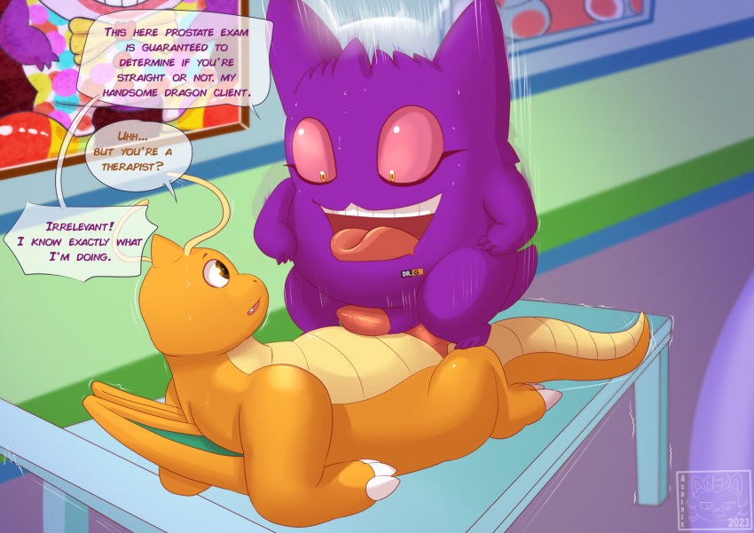 anal asderzx cowgirl_position dialogue doctor dr._ginger_(asderzx) dragonite duo from_front_position generation_1_pokemon gengar hi_res male male/male motion_lines nintendo on_bottom on_top patient pokemon pokemon_(species) sex