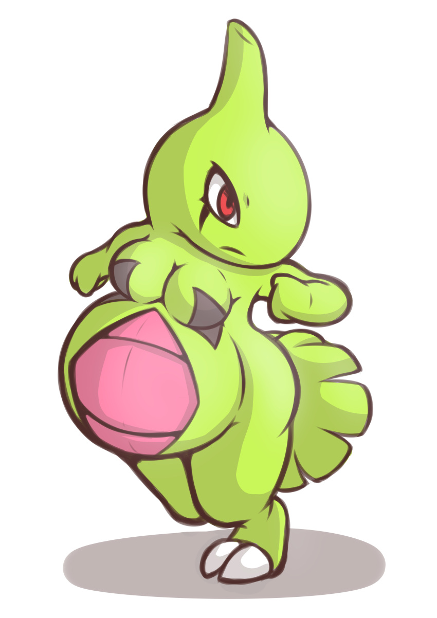 absurd_res anthro belly big_belly breasts darlondemonic female generation_2_pokemon green_body hi_res humanoid larvitar nintendo pokemon pokemon_(species) pregnant pregnant_female red_eyes short_anthro solo