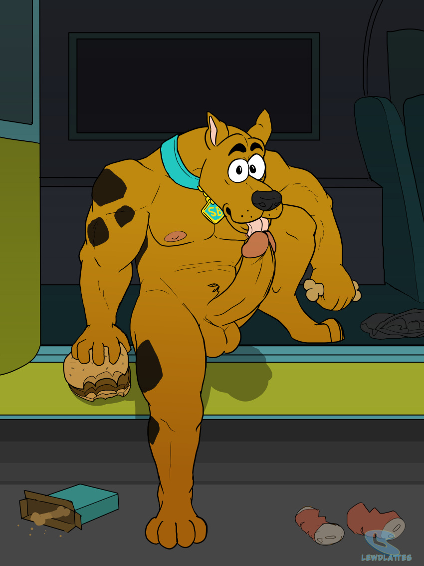 absurd_res anthro burger can canid canine circumcised container erection food genitals hanna-barbera hi_res humanoid humanoid_genitalia humanoid_penis lewd_latte licking male mammal medium_truck penis scooby-doo scooby-doo_(series) sitting solo tongue tongue_out truck_(vehicle) van vehicle