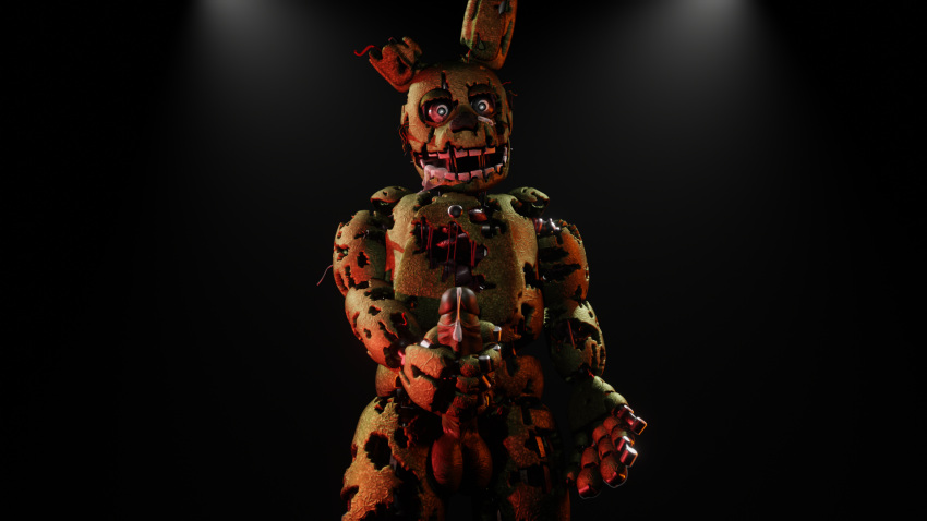 anthro bodily_fluids cum cum_in_mouth cum_inside cum_on_face dripping five_nights_at_freddy's five_nights_at_freddy's_3 genital_fluids genitals hi_res male male/male masturbation penis precum precum_drip richardbunbon scottgames solo springtrap_(fnaf)