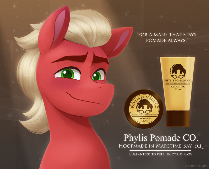 advertisement bcpony bust_portrait earth_pony english_text equid equine eyebrows fur green_eyes hasbro hi_res horse looking_at_viewer male mammal mlp_g5 my_little_pony pony portrait red_body red_fur safe_(disambiguation) smile smiling_at_viewer solo sprout_cloverleaf_(mlp) text