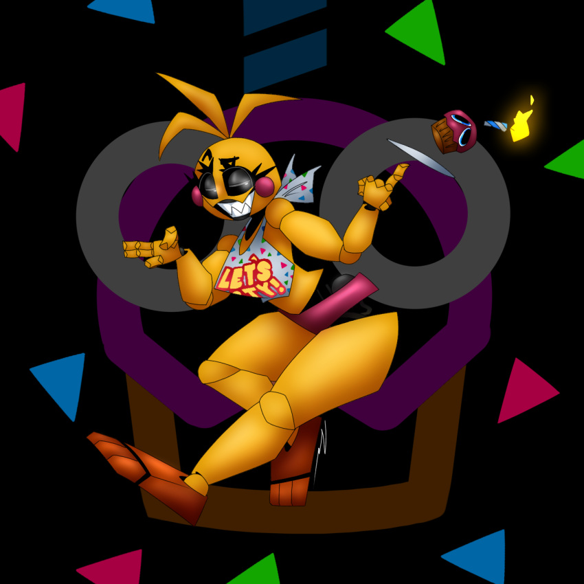 animatronic avian bird chicken creepy_smile cupcake cupcake_(fnaf) female five_nights_at_freddy's five_nights_at_freddy's_2 food galliform gallus_(genus) hi_res humanoid hybrid light_clothing machine metal metallic_body passiona_roo phasianid robot scottgames sharp_teeth small_waist smile solo teeth thick_thighs toy_chica_(fnaf)