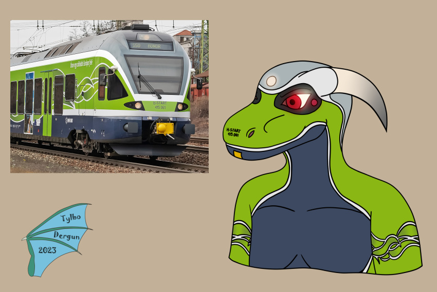 ambiguous_gender anthro dragon glowing glowing_eyes hi_res how_to_dragon_your_train hungarian hungarian_rail hungarian_text lamp living_train male_(lore) meme solo tagme text train tylbo_dergun vehicle