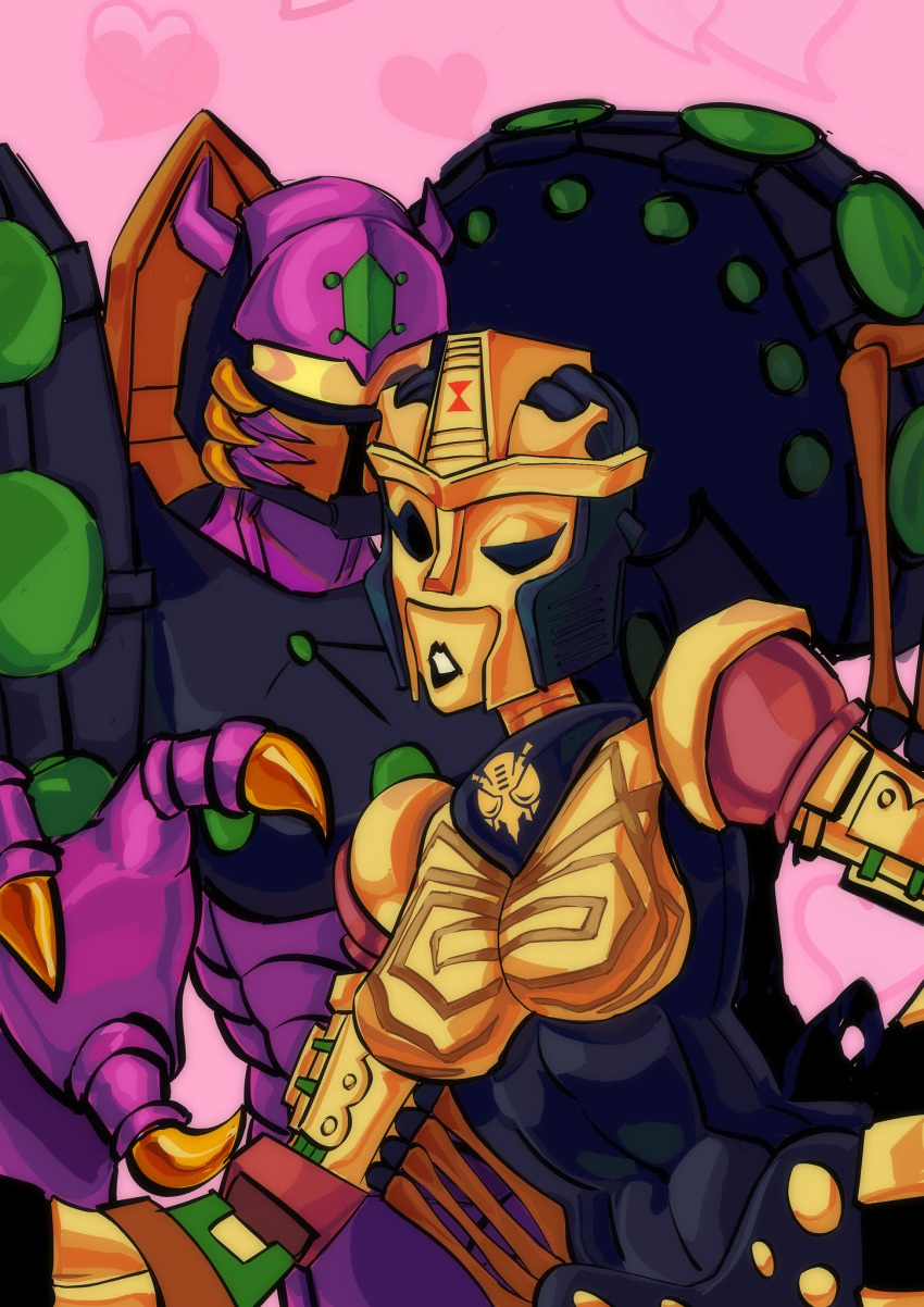 1boy 1girl beast_wars beast_wars:_transformers black_eyes black_lips blackarachnia breasts claws highres humanoid_robot itstom06331391 mecha medium_breasts narrow_waist pink_background predacon robot science_fiction size_difference tarantulas transformers yellow-framed_eyewear