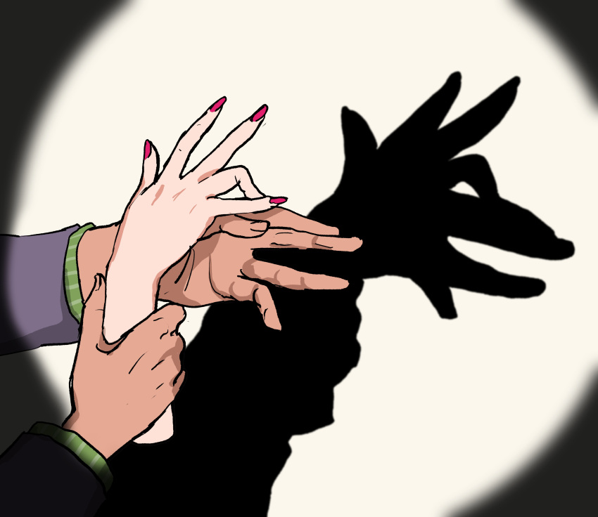 1boy absurdres diamond_wa_kudakenai disembodied_limb fingernails green_shirt hand_focus hand_up highres jacket jojo_no_kimyou_na_bouken kira_yoshikage purple_jacket red_nails severed_hand shadow shirt simple_background spotlight striped striped_shirt tasse_jj