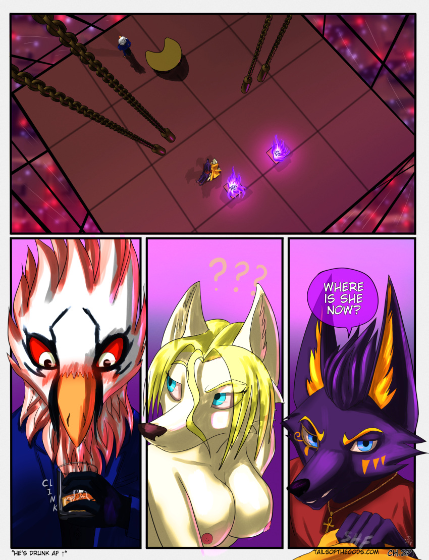 absurd_res accipitriform anthro anubis artist_darkartsstudios artist_thed4rk1ord avian bird canid canine canis comic deity drinking egyptian_mythology female hi_res jackal male mammal middle_eastern_mythology mythology vulture wolf