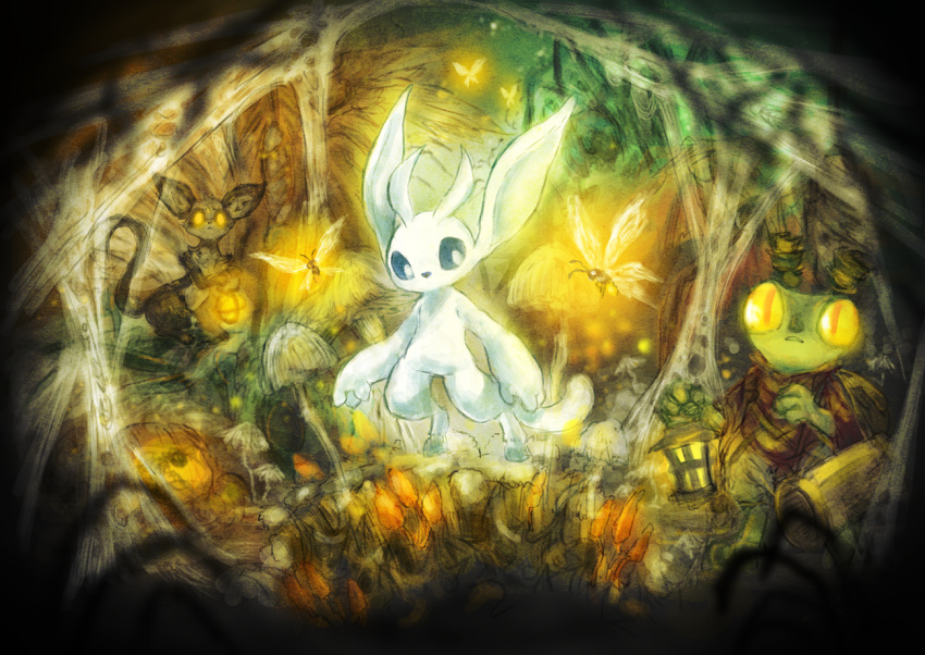 blurry blurry_foreground bug butterfly ei_(stingray) furry indoors lantern lupo_(ori_and_the_blind_forest) mokk_the_brave mushroom ori_(ori_and_the_blind_forest) ori_and_the_blind_forest silk spider_web