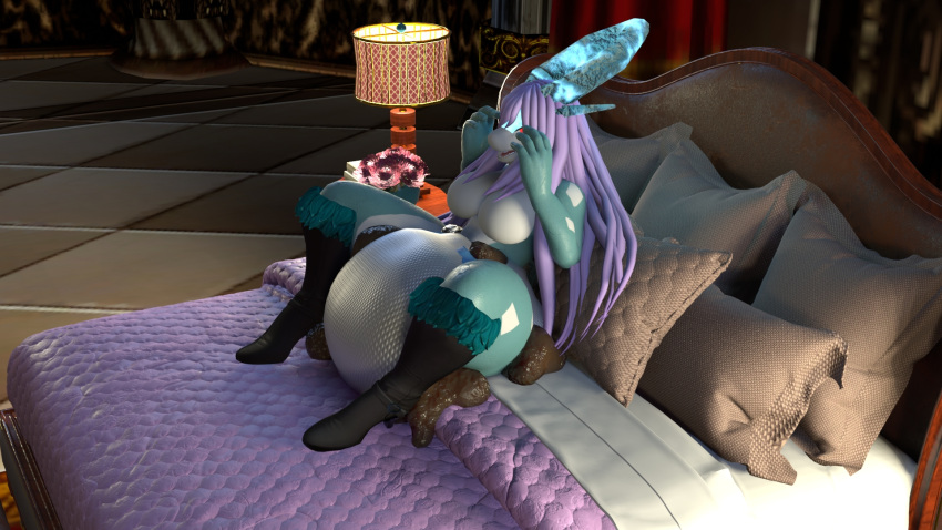 3d_(artwork) anthro bed boots clothing diaper diaper_fetish digital_media_(artwork) feces female footwear furniture hi_res nintendo open_diaper pokemon pooping scat suicune_queen_(artist)