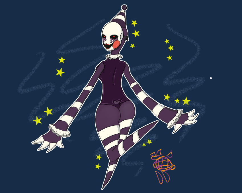 &lt;3 &lt;3_eyes big_butt butt discodemon female five_nights_at_freddy's five_nights_at_freddy's_2 hi_res humanoid long_arms marionette_(fnaf) puppet purple_body red_eyes scottgames solo star striped_body stripes