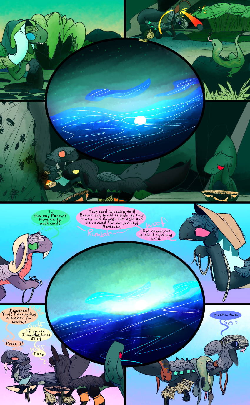 absurd_res ambiguous_gender cloudscape comic desert dialogue dinosaur dragon dragonscape drekir dromaeosaurid fantasy feral garat_(thepatchedragon) golomya_(thepatchedragon) group hi_res kern_(thepatchedragon) lud_(thepatchedragon) omel_(thepatchedragon) reptile scalie sky sling_(weapon) text thepatchedragon theropod ura_(thepatchedragon)