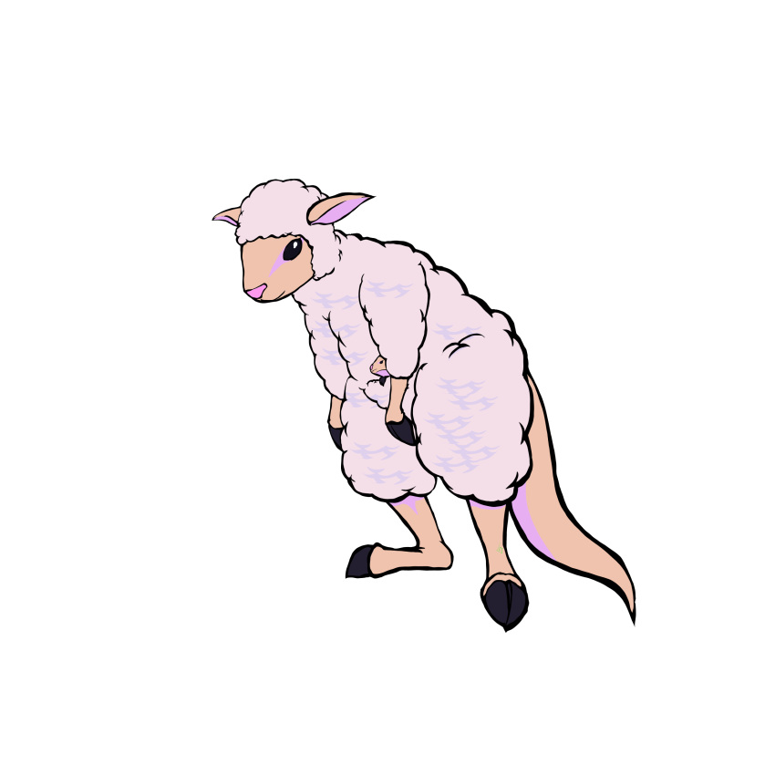 absurd_res ambiguous_gender biohound biped bovid caprine cloven_hooves digital_media_(artwork) fur hi_res hooves hybrid kangaroo kangaroo_tail macropod mammal marsupial original_character_do_not_steal pink_nose sheep solo solo_focus sticker wool_(fur) worldbuilding