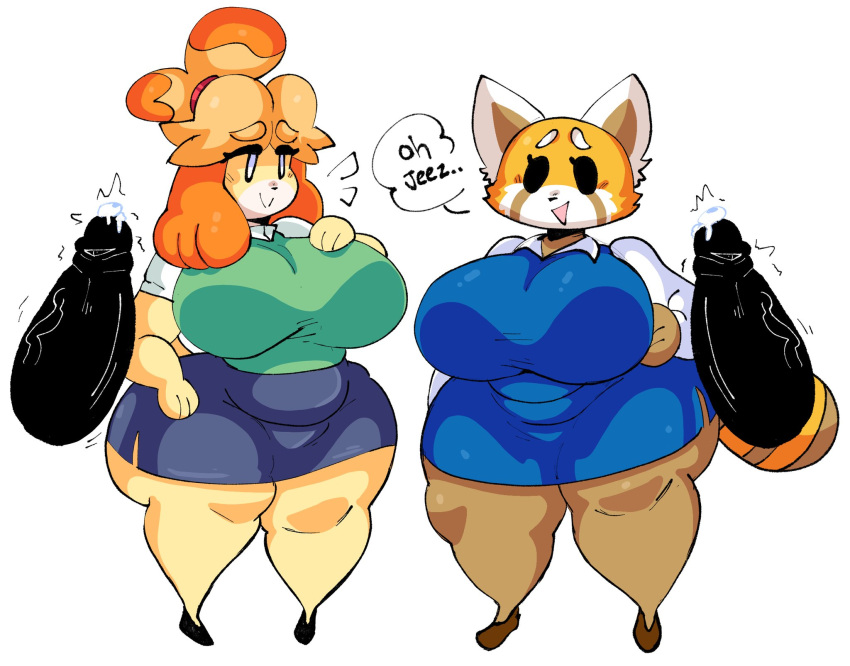 aggressive_retsuko ailurid animal_crossing anthro big_breasts big_butt big_penis black_eyes bodily_fluids bottomwear breasts brown_body butt canid canine canis clothing crossover disembodied_penis domestic_dog dress english_text erection female footwear genital_fluids genitals group hair hi_res huge_breasts isabelle_(animal_crossing) lewd_dorky male mammal nintendo open_mouth orange_hair penis precum red_panda retsuko sanrio shih_tzu shirt shoes skirt smile text thick_thighs topwear toy_dog white_eyes wide_hips yellow_body