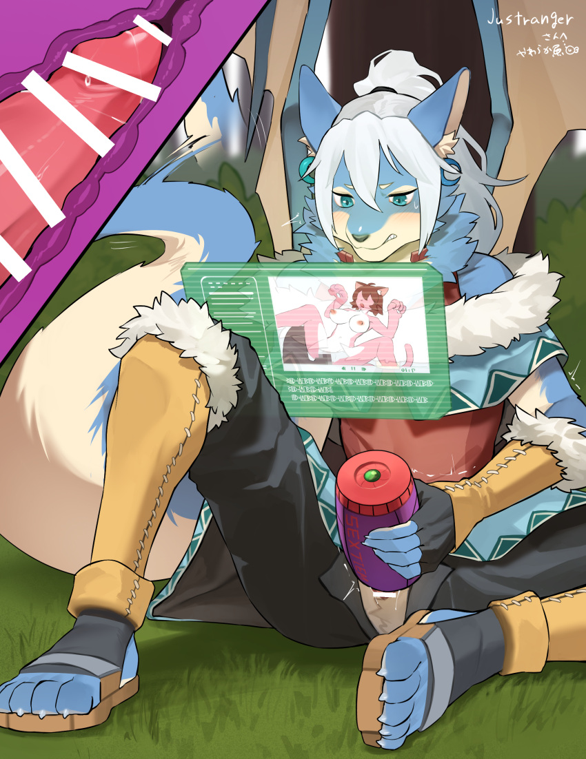 3k2xv absurd_res aden_rakuraku anthro aquamarine_eyes aquamarine_fur blush breasts canid canine canis censored censored_genitalia censored_penis censored_pussy clothed clothing cutaway domestic_dog dragon female female_penetrated forest forest_background genitals hair hi_res hybrid internal looking_at_porn male male/female male_penetrating male_penetrating_female mammal masturbation nature nature_background penetrable_sex_toy penetration penis plant ponytail pornography screen sex sex_toy sex_toy_insertion slit solo tail tail_motion tailwag thick_tail tree white_hair