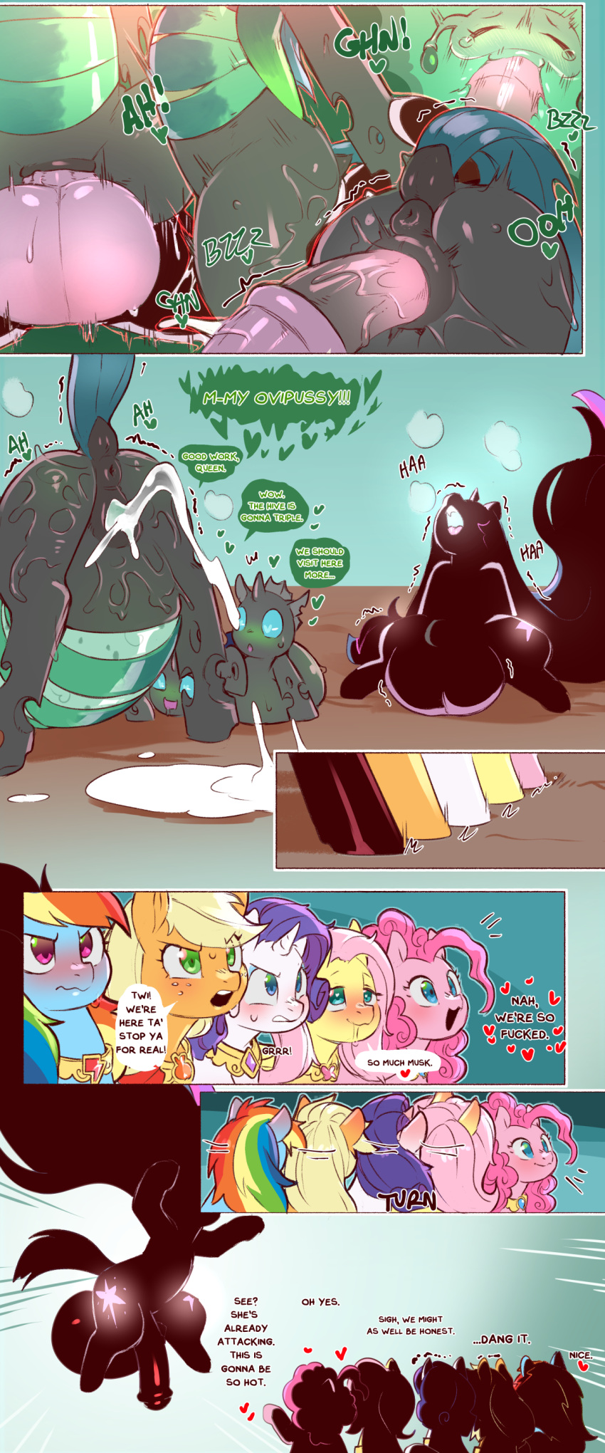 absurd_res animal_genitalia animal_penis anus applejack_(mlp) arthropod ass_up balls big_balls bodily_fluids changeling cold-blooded-twilight comic crossgender cum cum_in_pussy cum_inside drooling english_text equid equine equine_genitalia equine_penis female female_penetrated feral fluttershy_(mlp) friendship_is_magic genital_fluids genitals group hasbro hi_res huge_balls hyper hyper_balls hyper_genitalia mammal my_little_pony penetration penile penile_penetration penis penis_in_pussy pinkie_pie_(mlp) rarity_(mlp) saliva sex sweat text twilight_sparkle_(mlp) vaginal vaginal_penetration