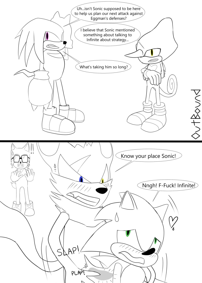 &lt;3 anal anal_penetration anthro blush bodily_fluids canid canine canis chameleon clenched_teeth comic doggystyle duo echidna espio_the_chameleon eulipotyphlan from_behind_position gadget_the_wolf genitals hedgehog hi_res infinite_(sonic) internal internal_anal jackal knuckles_the_echidna lizard male male/male mammal monotreme outbound penetration penis profanity reptile scalie sega sex shocked_expression sketch sonic_forces sonic_the_hedgehog sonic_the_hedgehog_(series) sound_effects speech_bubble standing sweat teeth wolf xray_view