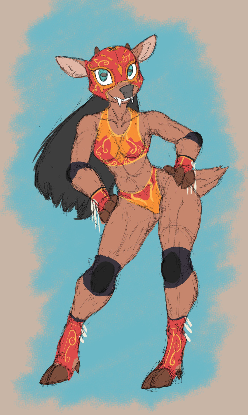 absurd_res anthro bikini chamma_retsuden clothing deer fan_character female hi_res lucha_libre_mask luchador mammal mask masked_female muscular muscular_anthro muscular_female solo sports_mask sportswear swimwear water_deer wrestler wrestling_clothing wrestling_mask