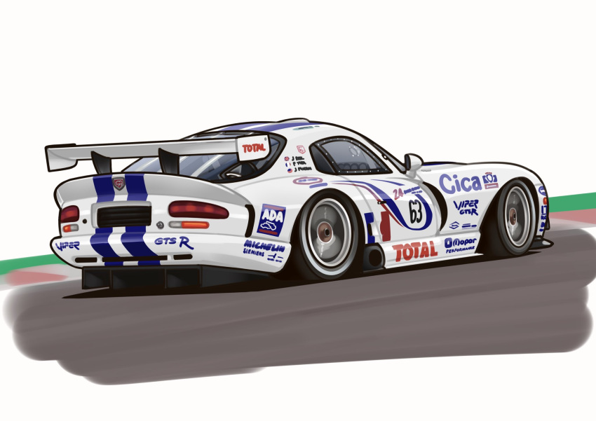 arhentol car dodge dodge_viper from_side highres motor_vehicle no_humans original race_vehicle racecar solo spoiler_(automobile) vehicle_focus vehicle_name wheel white_background