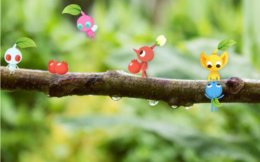 ambiguous_gender blue_body blue_eyes blue_pikmin branch elemental_creature flora_fauna flower_bud food fruit group hi_res humanoid leaf micro nintendo photo_background photography_(artwork) pikmin pikmin_(species) pink_body plant real red_body red_eyes red_fruit red_pikmin u/teeth_spoon white_body white_pikmin winged_pikmin yellow_body yellow_pikmin