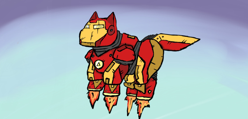 ambiguous_gender armor carniviousduck feral fluffy_pony iron_man jets machine marvel power_armor simple_background solo