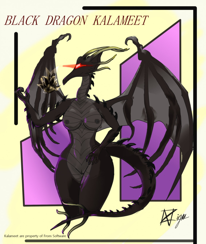 anthro areola black_dragon_kalameet breasts claws dark_souls dragon female fromsoftware genitals hi_res horn nipples nitriumzigma nude pussy solo tail wings