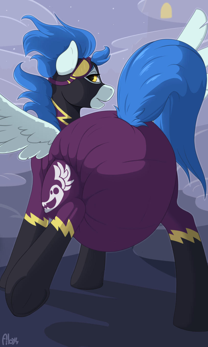 ailoy4 blue_body blue_fur blue_hair clothed clothing diaper diaper_fetish diaper_under_clothing equid equine eyewear female friendship_is_magic fur goggles hair hasbro hi_res looking_at_viewer male mammal my_little_pony nightshade_(mlp) pegasus shadowbolts_(mlp) skinsuit tight_clothing wearing_diaper wings yellow_eyes
