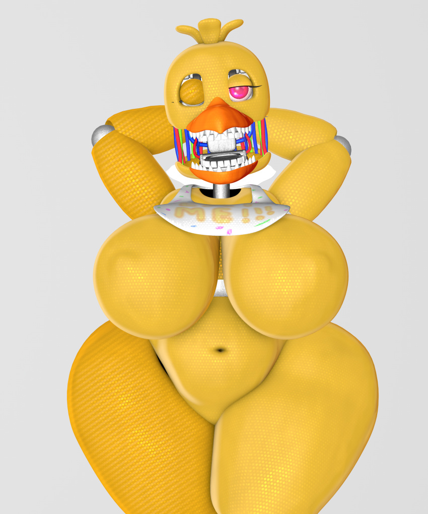 5:6 animatronic anthro avian beak belly bib_only big_breasts big_butt bird breasts butt chicken female five_nights_at_freddy's five_nights_at_freddy's_2 front_view galliform gallus_(genus) hi_res huge_breasts huge_butt looking_at_viewer machine magazine one_eye_closed phasianid robot scottgames smokedsoul35 solo standing thick_thighs wink wire withered_chica_(fnaf)