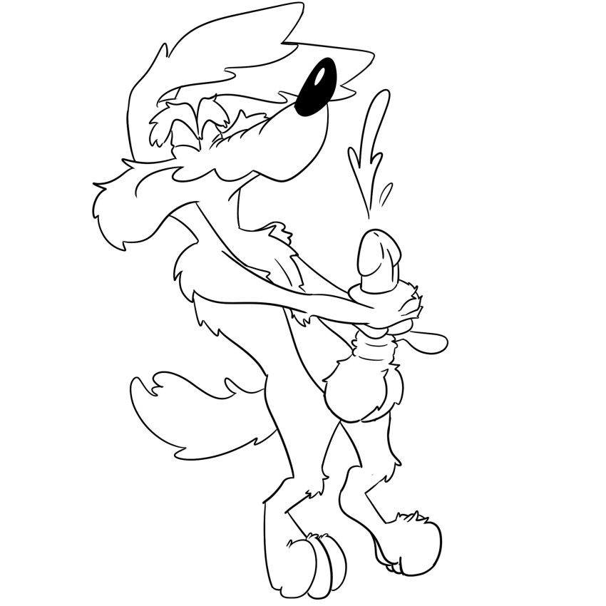 bodily_fluids canid canine canis cartoon coyote cum genital_fluids genitals hi_res humanoid line_art looney_tunes mammal masturbation penis sketch toony warner_brothers wile_e._coyote