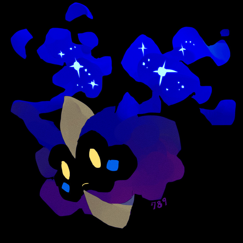 black_background cosmog deadfishspy full_body highres no_humans pokemon pokemon_(creature) simple_background solo yellow_eyes