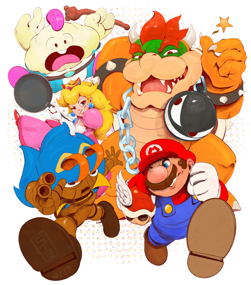 air_creature animate_inanimate blonde_hair blue_eyes bowser chain_chomp clothed clothing cloud crown doll elemental_creature facial_hair female finger_gun geno_(mario) gesture group hair hat headgear headwear hi_res human koopa living_cloud living_doll male mallow_(mario) mammal mario mario_bros mustache nimbus_(mario) nintendo pinkgirlpen princess_peach red_eyes red_hair scalie shell super_mario_rpg_legend_of_the_seven_stars