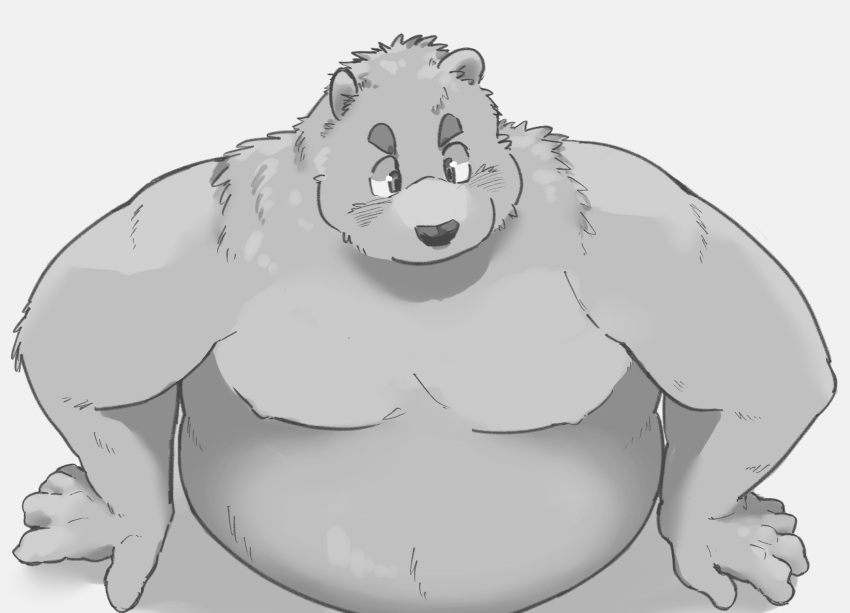 2023 absurd_res anthro bear belly big_belly en_1_9 hi_res humanoid_hands kemono male mammal moobs overweight overweight_male simple_background solo stuck