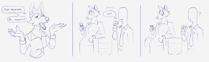 anthro blush blush_lines breasts canid canine canis clothed clothing female hi_res human interspecies male mammal monochrome open_mouth story story_in_description water_fountain wetchop wolf