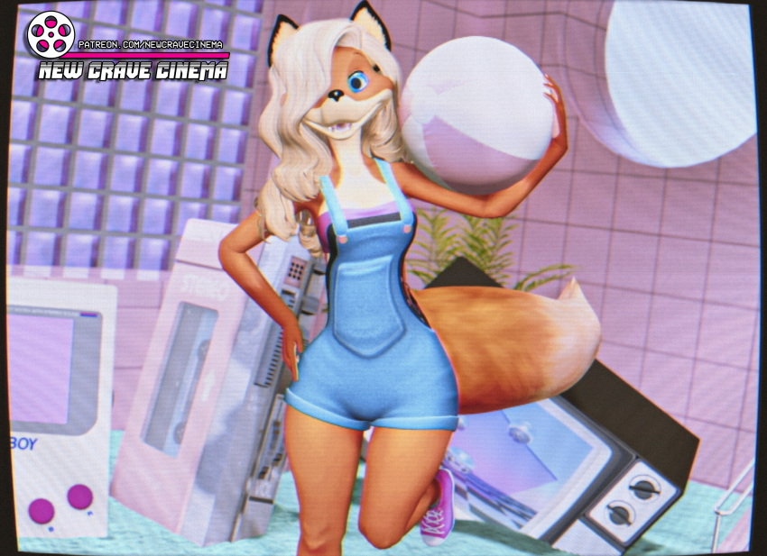 canid canine clothing female fox game_boy game_boy_family hi_res mammal nintendo overalls retro smile tape_player