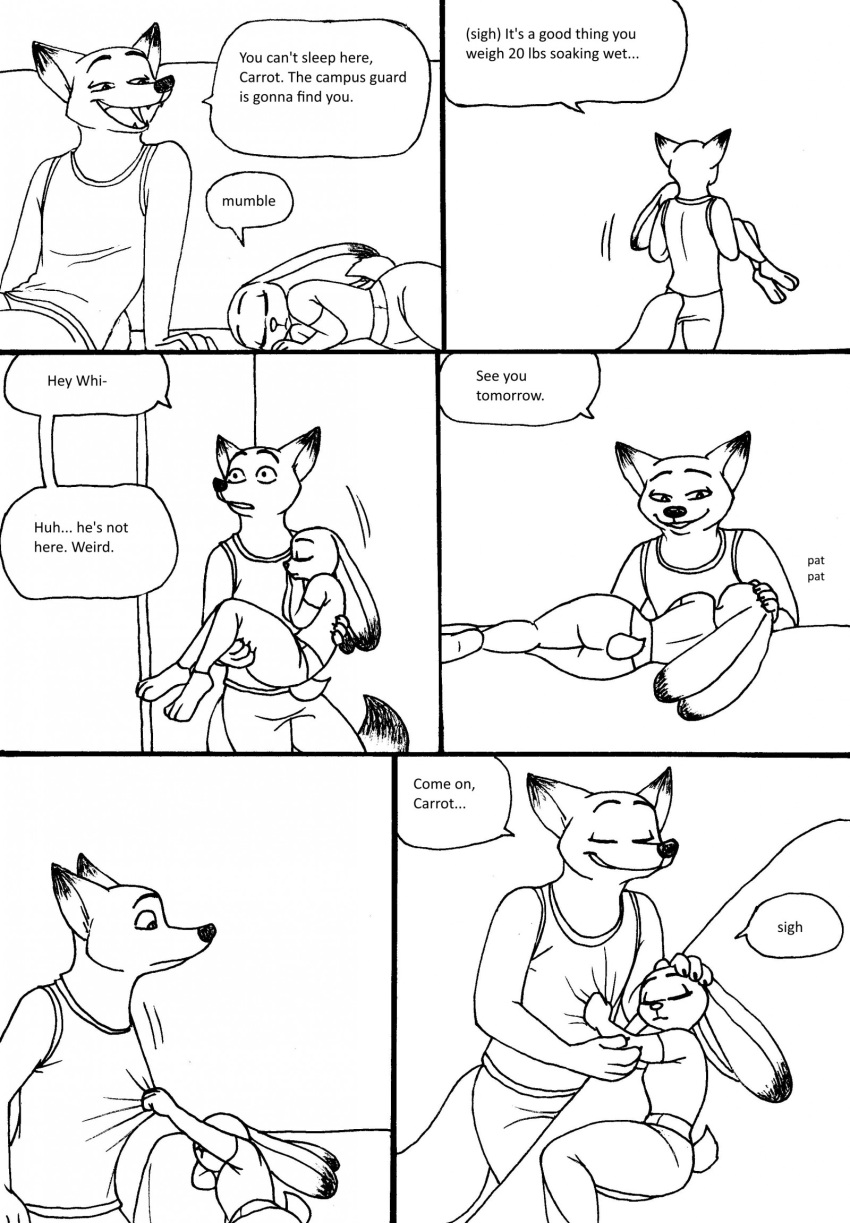 2023 4_fingers anthro barefoot bernielover bernielover's_college_au blush breasts bridal_carry butt canid canine carrying carrying_another claws clothed clothing comic cuddling disney duo english_text feet female finger_claws fingers fox fur furniture hi_res hindpaw humanoid_hands judy_hopps lagomorph leporid lying male male/female mammal nick_wilde on_side on_sofa paws rabbit screaming shirt sitting sitting_on_sofa sleeping smile sofa tank_top text toes topwear zootopia