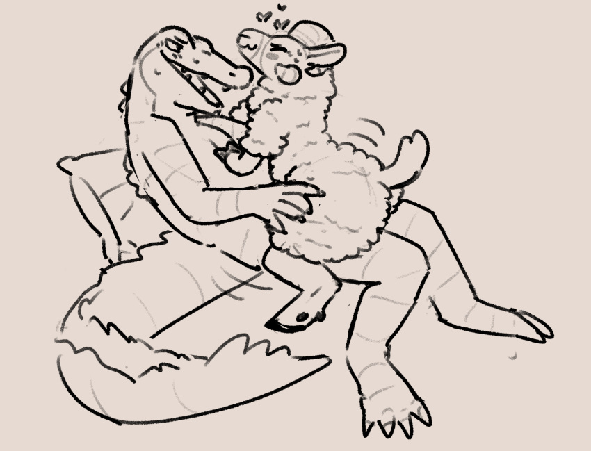 &lt;3 alligator alligatorid anthro bovid caprine crocodilian domestic_sheep dubindore duo eyes_closed female female_penetrated fur hi_res hooves horn interspecies male male/female male_penetrating male_penetrating_female mammal nude penetration pillow reclining reptile scalie sex sheep sketch wool_(fur)