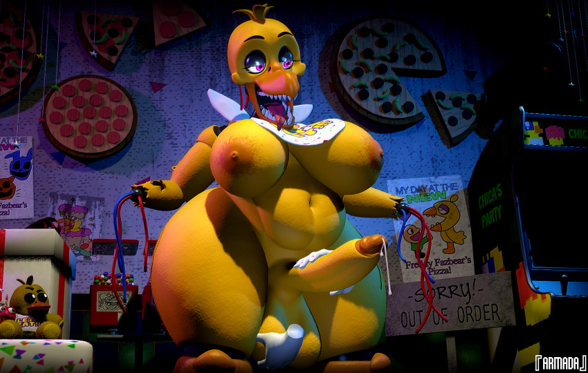 3d_(artwork) animatronic anthro armada armada_(artist) avian ball_fondling balls beak bib big_balls big_breasts bird bodily_fluids breasts chica_(fnaf) chicken chubby_anthro chubby_belly chubby_intersex cum cum_drip cum_dripping_from_penis digital_media_(artwork) dripping duo ejaculation female five_nights_at_freddy's five_nights_at_freddy's_2 fondling galliform gallus_(genus) garry's_mod genital_fluids genitals hand_on_penis handjob herm hi_res humanoid intersex intersex/male machine male nipples no_hands orange_beak orange_nipples penile penis penis_tip phasianid purple_eyes robot scottgames sex slightly_chubby thick_thighs tongue tongue_out white_hands wire withered_chica_(fnaf) yellow_body yellow_penis yellow_skin