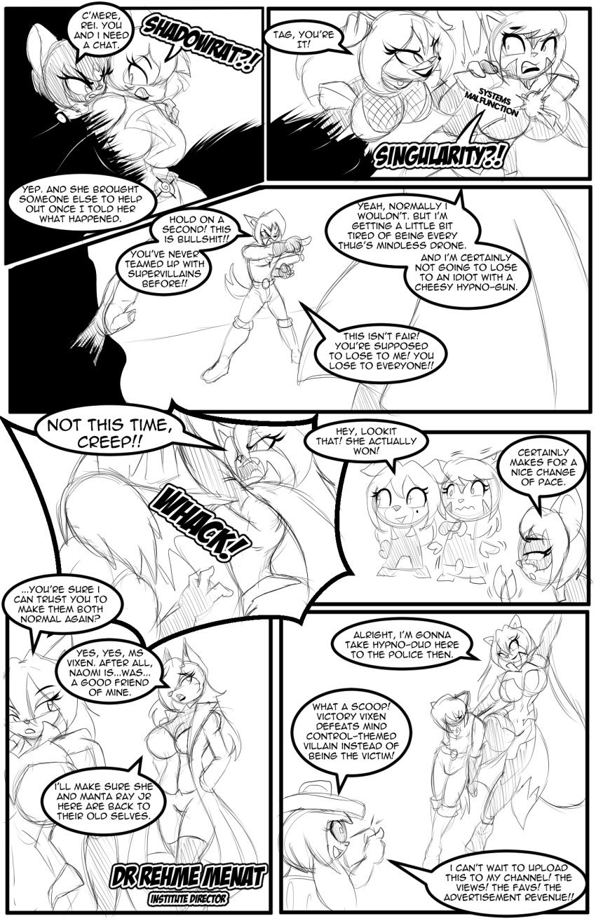 2023 4_fingers ambush anthro armor batoid big_breasts bird_dog bodysuit breasts canid canine canis cape chaoscroc chibi cleavage clothed clothing coat comic defeated dialogue domestic_dog dr._rehme_menat english_text felid female fight fingers fish flying footwear fox gesture gloves greyscale group hair hair_over_eye handwear hi_res high_heels hunting_dog hypnoshot_(chaoscroc) impact_emanata lab_coat labrador looking_back male mammal manta_ray manta_ray_(chaoscroc) marine monochrome murid murine naomi_(mccrazy) one_eye_obstructed open_mouth pantherine pointing punch rat retriever rodent shadowrat_(mccrazy) shocked_expression singularity_(mccrazy) skinsuit speech_bubble standing superhero supervillain text tiger tight_clothing topwear victory_vixen whack