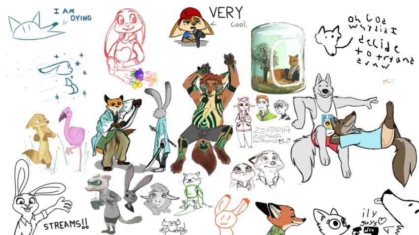 aggie_(artist) anthro atlus avian beverage bird bovid canid canine canis caprine clothed clothing coffee collaboration coloncapitalt disney domestic_ferret drawpile female fennec feral finnick_(zootopia) flamingo flower fox gary_(zootopia) gerardson gideon_grey group human ittybittykittytittys judy_hopps katana lagomorph lap larry_(zootopia) leporid male mammal megami_tensei melee_weapon microphone mustelid musteline nick_wilde otter plant rabbit sega sheep skunkbutt_(artist) skye_(zootopia) sleeping spoof_(artist) sword topless travis_(zootopia) true_musteline weapon weasel wolf zootopia