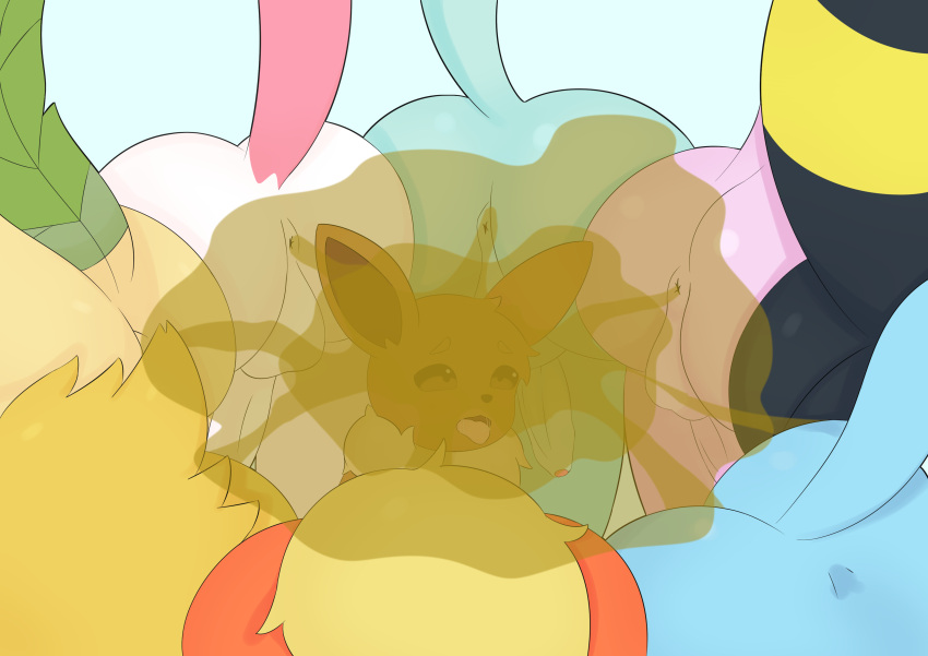 absurd_res anus balls butt detsu eevee eeveelution espeon fart fart_bukkake fart_fetish farting_in_mouth farting_on_face feral flareon generation_1_pokemon generation_2_pokemon generation_4_pokemon generation_6_pokemon genitals glaceon group hi_res jolteon leafeon male nintendo penis pokemon pokemon_(species) surrounded_by_butts sylveon tongue trapped vaporeon