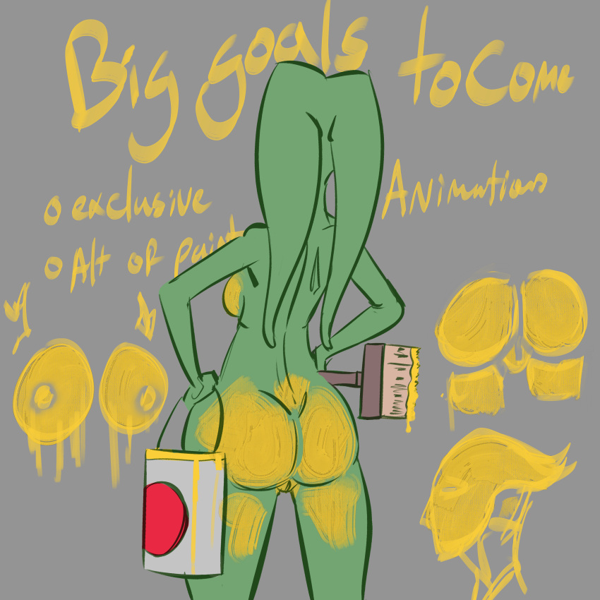 1:1 absurd_res alien alien_humanoid bucket butt container female green_body green_skin grey_wall hi_res humanoid its_gyo nude oola paint painting pseudo_hair return_of_the_jedi solo star_wars tentacle_hair tentacles twi'lek