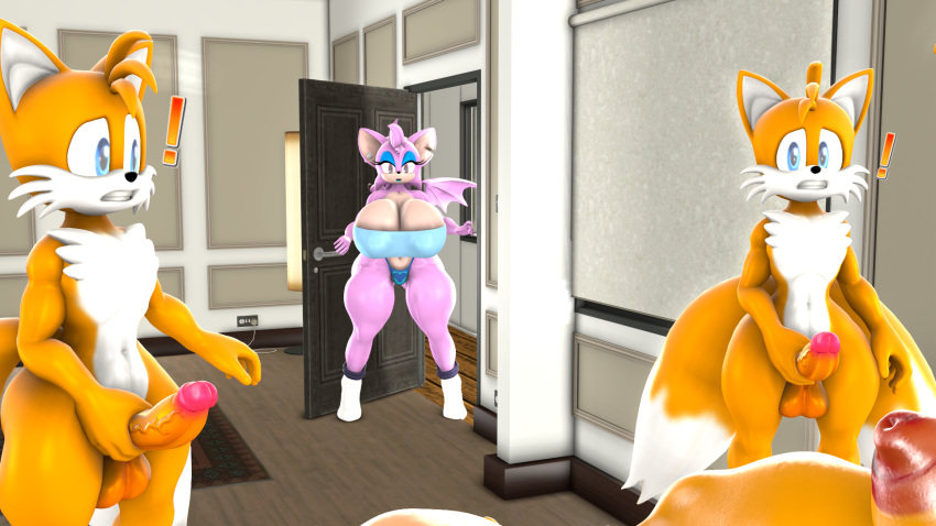 2021 3d_(artwork) anthro balls bat bessi_the_bat big_breasts big_ears black_nose blue_clothing blueapple boots breasts canid canine clenched_teeth clothing countershade_face countershade_fur countershade_tail countershade_torso countershading digital_media_(artwork) door doorway duo erection exclamation_point female floor fluffy fluffy_tail footwear fox fur genitals hallway hi_res humanoid_genitalia humanoid_penis inside looking_back male mammal masturbation membrane_(anatomy) membranous_wings miles_prower nude outlet penis pink_body pink_fur sega shocked shocked_expression sonic_the_hedgehog_(series) tail teeth vein veiny_penis wall_(structure) white_body white_boots white_clothing white_ears white_footwear white_fur wings wood wood_floor