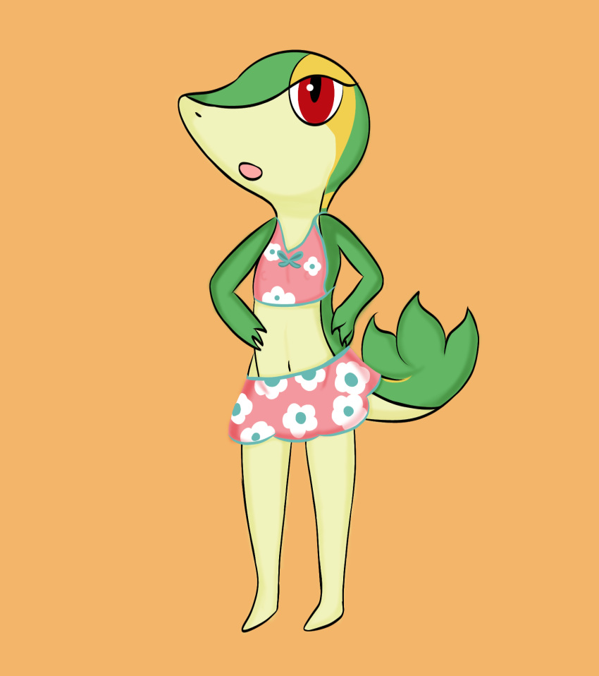 anthro clothing female female/female generation_5_pokemon hi_res humanoid nintendo pokemon pokemon_(species) reptile riverxa scalie snake snivy solo swimwear