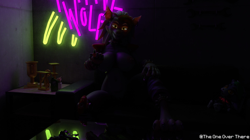 absurd_res animatronic anthro arm_warmers armwear bedroom_eyes bite breasts canid canine canis clothing collar dark_room darkness digitigrade ear_piercing ear_ring female fingers five_nights_at_freddy's five_nights_at_freddy's:_security_breach genitals gesture gesturing_at_viewer glowing glowing_eyes hi_res inviting living_room looking_at_viewer machine mammal narrowed_eyes neon_lights night nipple_piercing nipples nude piercing pointing pointing_at_viewer presenting pussy ring_piercing robot roxanne_wolf_(fnaf) roxanne_wolf_(mayosplash) scottgames seductive solo spiked_collar spikes spread_legs spreading steel_wool_studios the_one_over_there wolf womb_tattoo